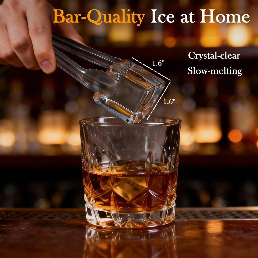 Clear Ice Maker, Countertop Ice Machine with 1.6" Square Ice Cubes, Compact E...