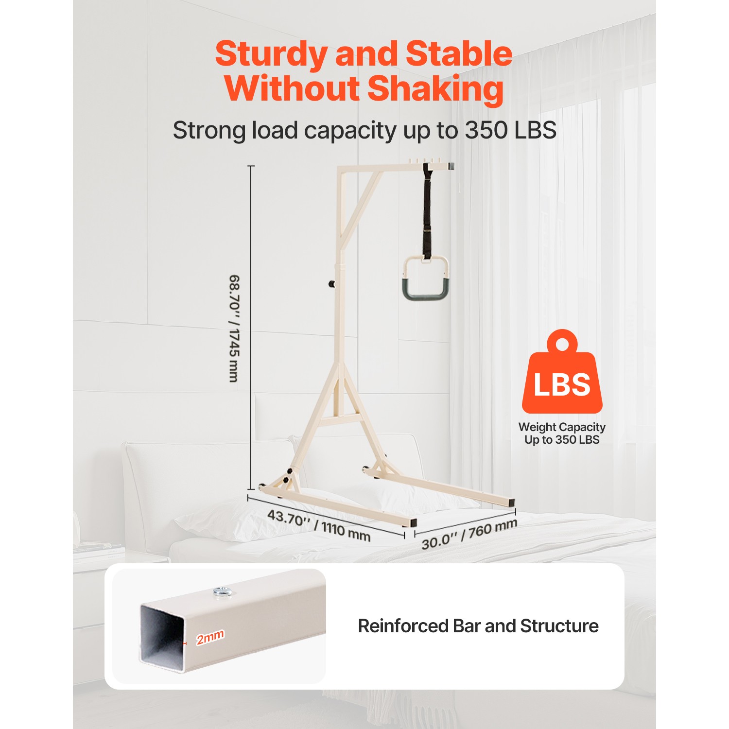 Uimoso Trapeze Bar for Bed Mobility 350LBS Capacity Bed Trapeze with 2 Wheels