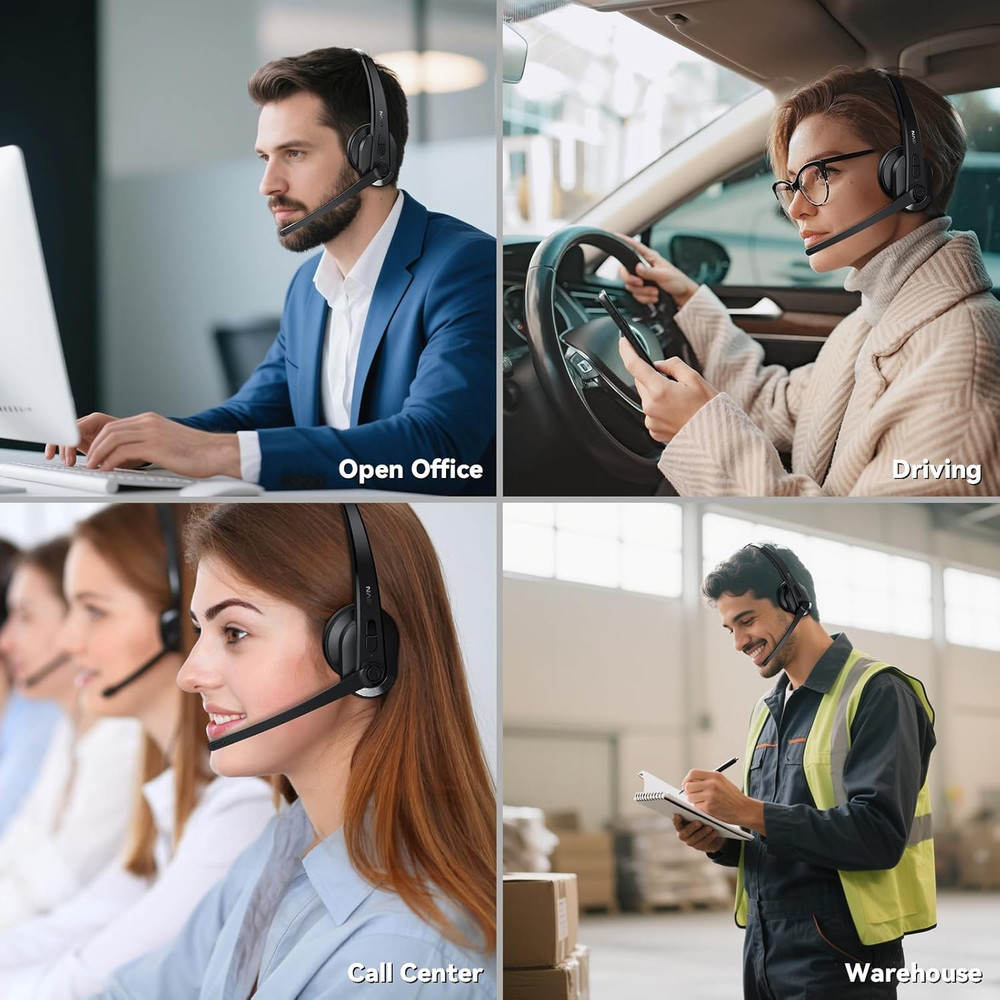 Wireless Headset with Mic for Work, Bluetooth Headset with Microphone-Ai Noise C