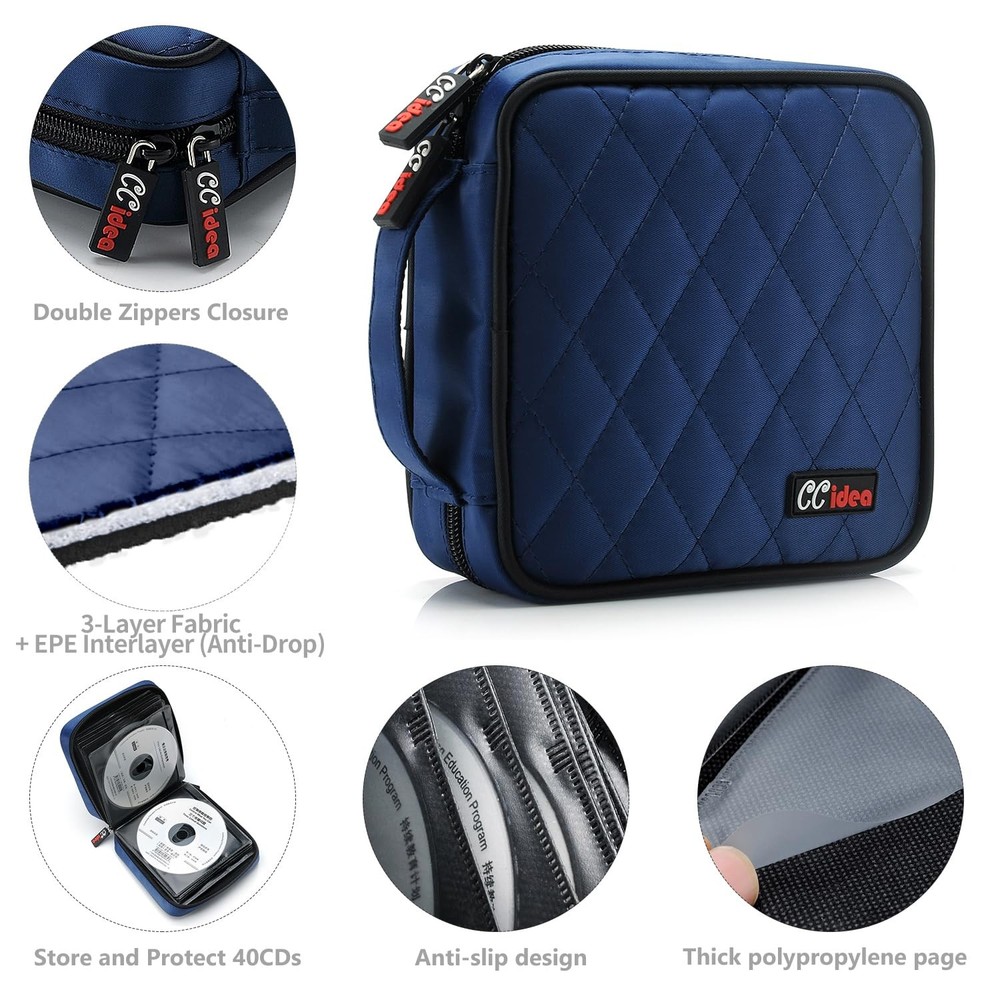 CCidea 40 Capacity CD/DVD Case Holder Portable Disc Wallet Storage Binder Nylon