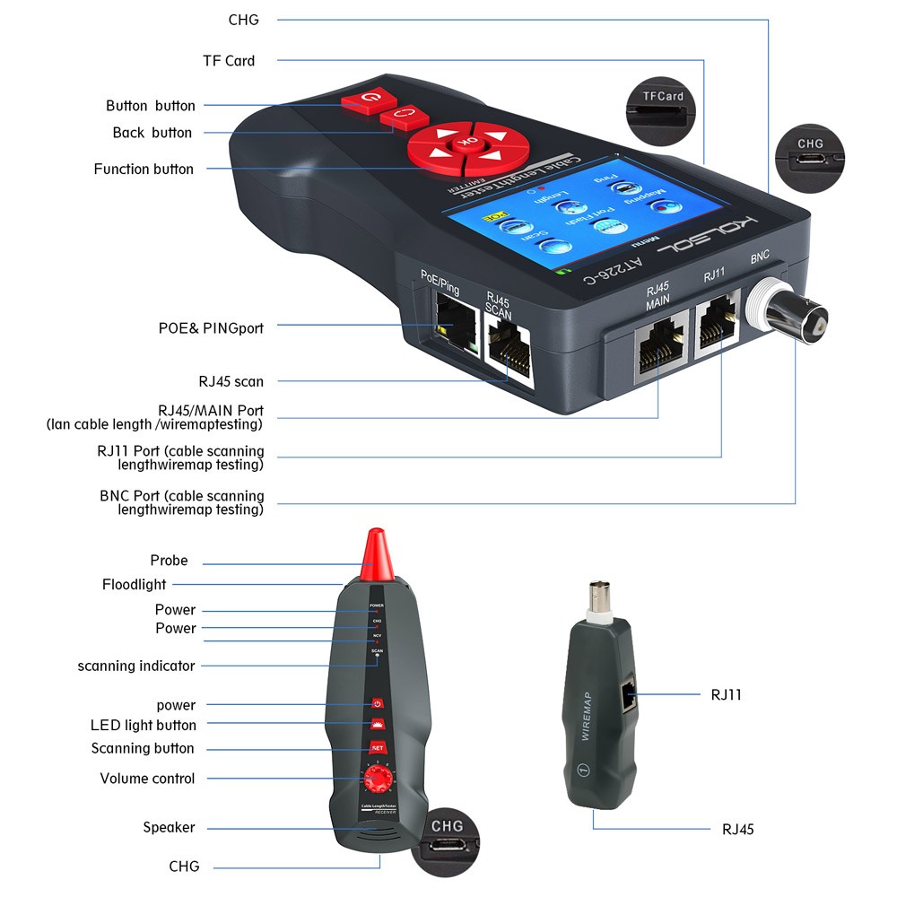 Network Cable Tester Multi-functional LCD Tracker For RJ45, RJ11, BNC NF-8601W