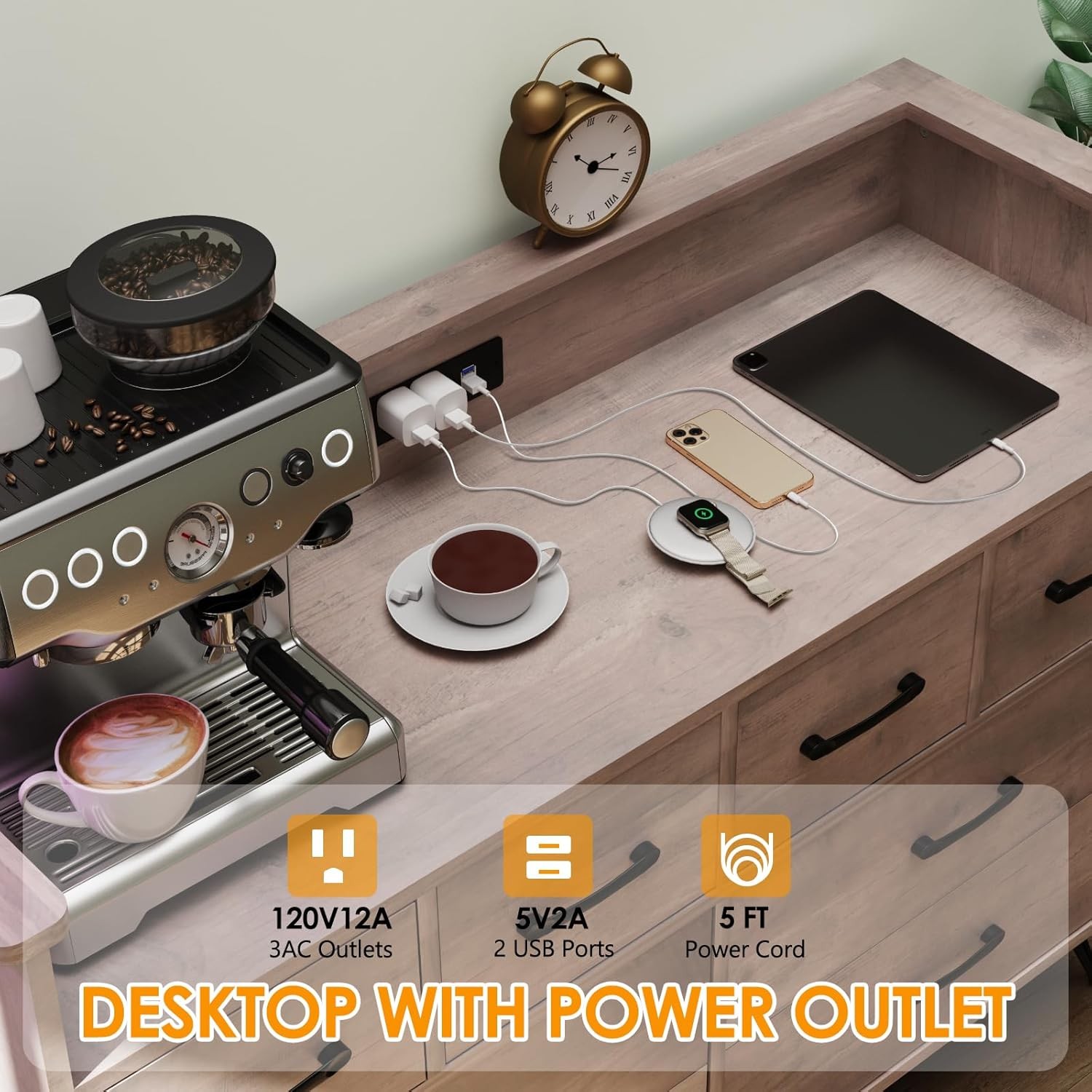 8-Drawer Dresser for Bedroom with LED Light & Power Outlet, 49.1" Wooden Dresser