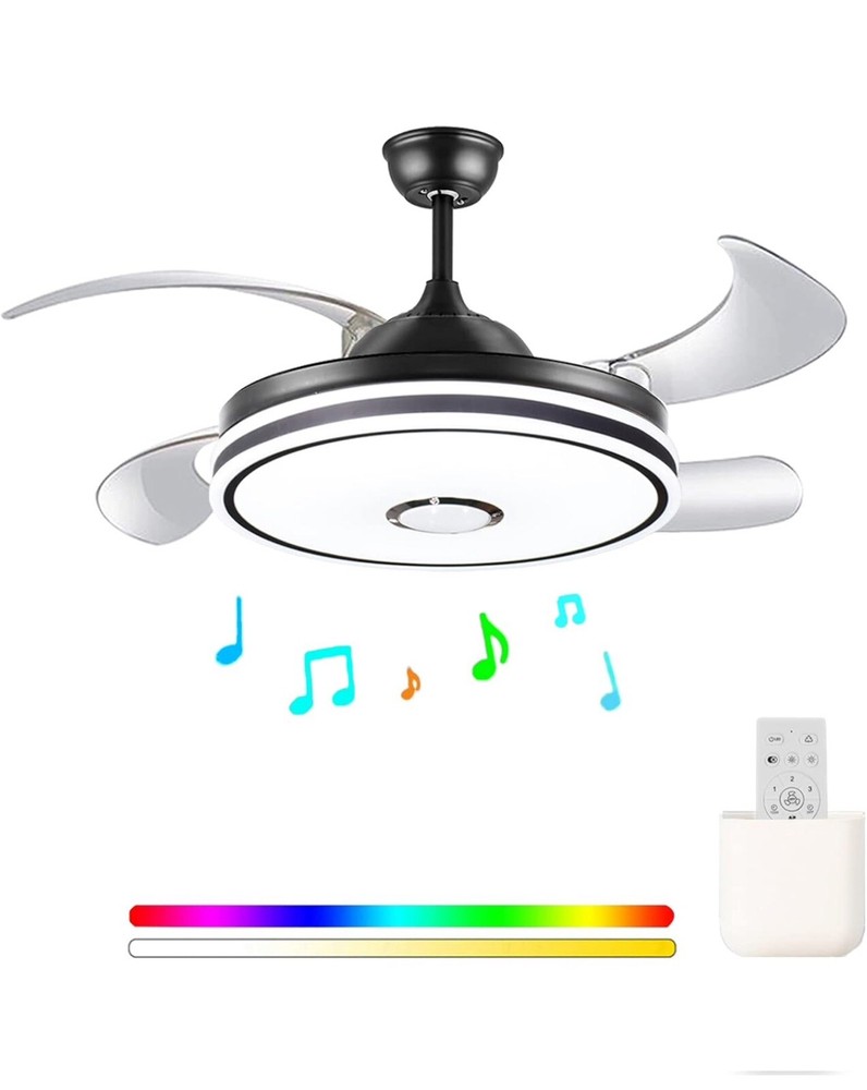 Retractable Ceiling Fan with Lights, Bluetooth Speaker - 42'' Color Changing ...