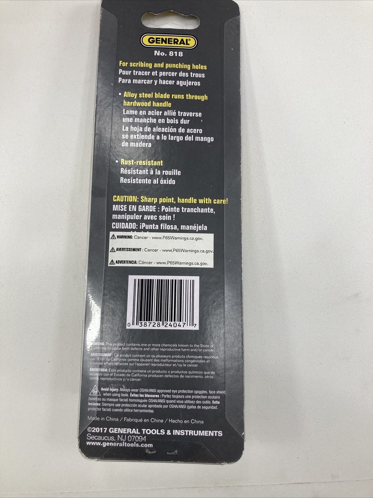 General Tools # 818 Hardwood Handle Scratch AWL