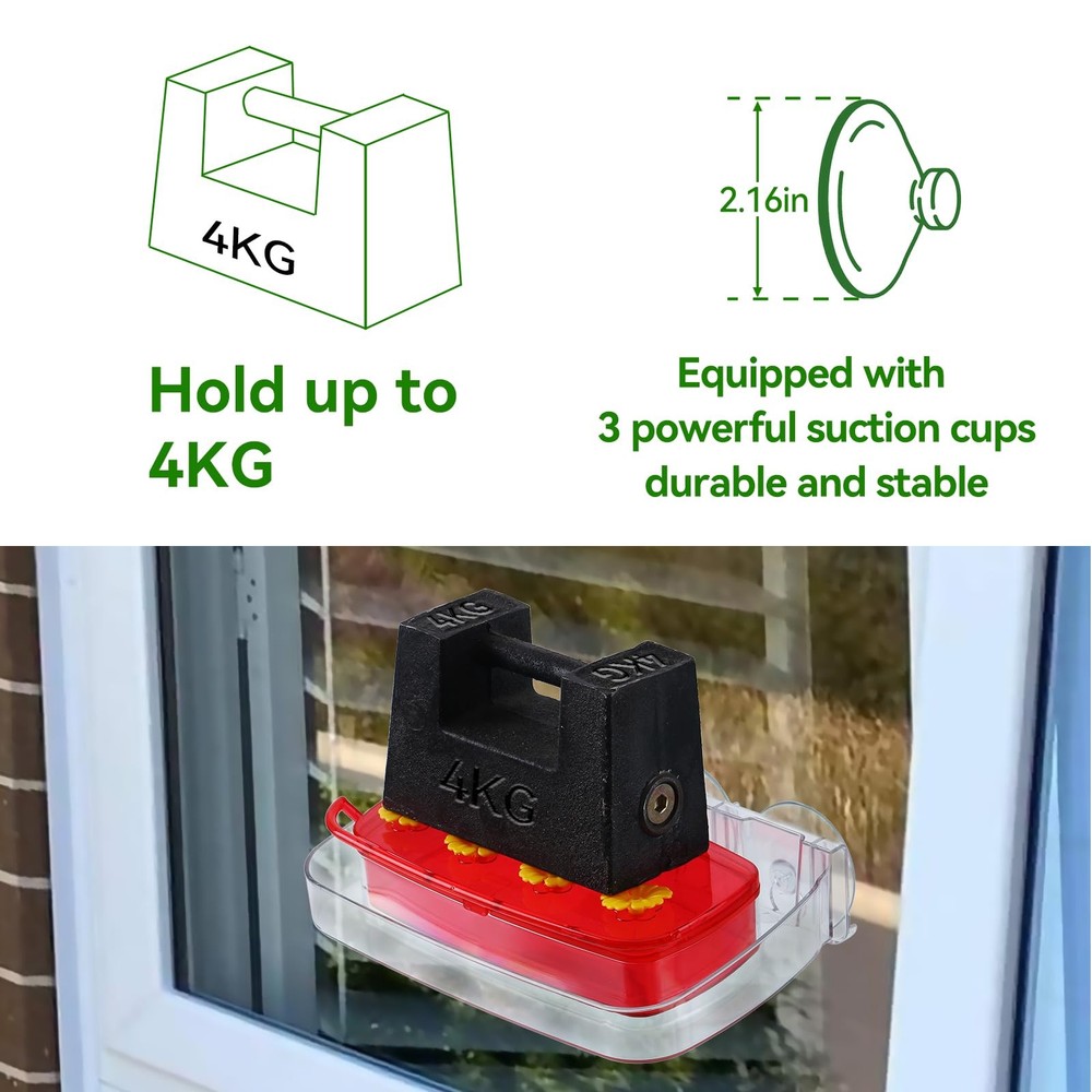 2 Pack Window Hummingbird Feeder with Strong Suction Cup, Plastic Red