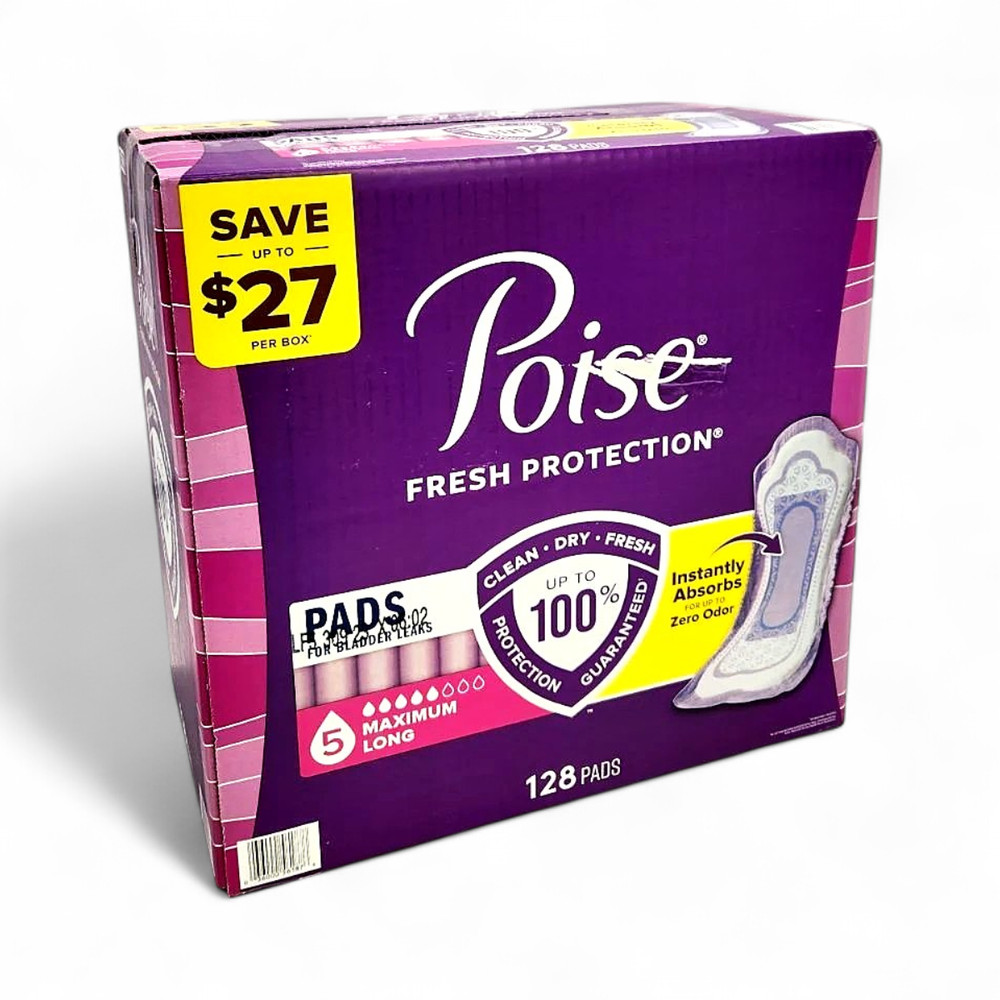 Poise Postpartum Incontinence Pads, 5 Drop Max Absorbency - 128 Count