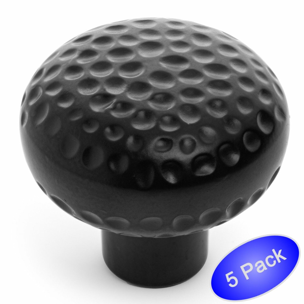 *5 Pack* Cosmas Cabinet Hardware Flat Black Hammered Round Knobs #10551FB