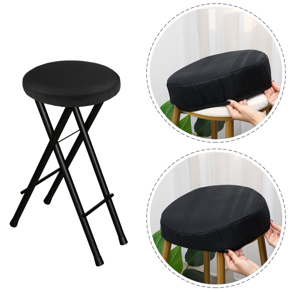Practical Black Round Chair Cover Elastic Sponge Padding Stool Cushion Protector