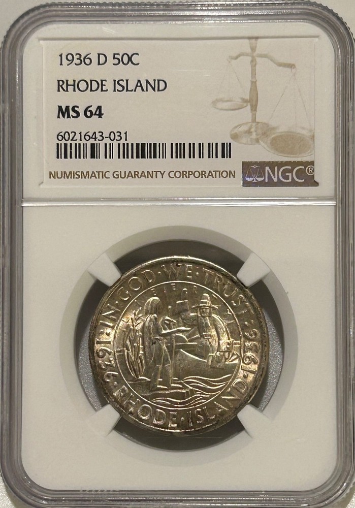 1936 D Rhode Island Silver Half Dollar NGC MS64