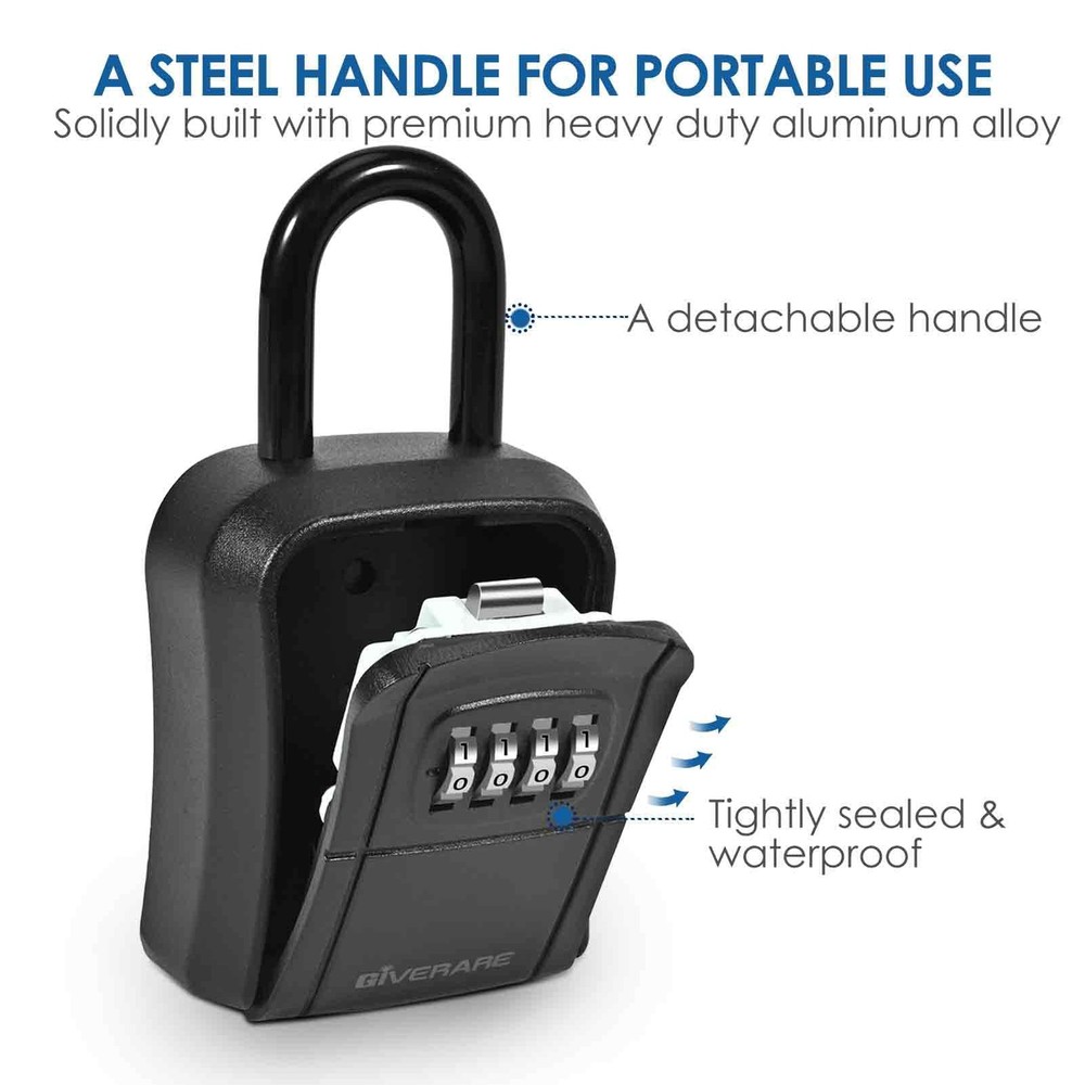 Key Lock Box, Wall Mount 4 Digits Combination Lockbox, Waterproof Black