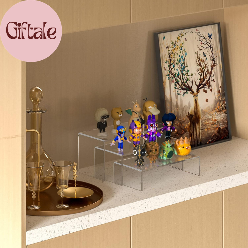 Clear Riser Shelf 3Pcs, Desktop Rectangular Acrylic Display Shelves Organizer, A