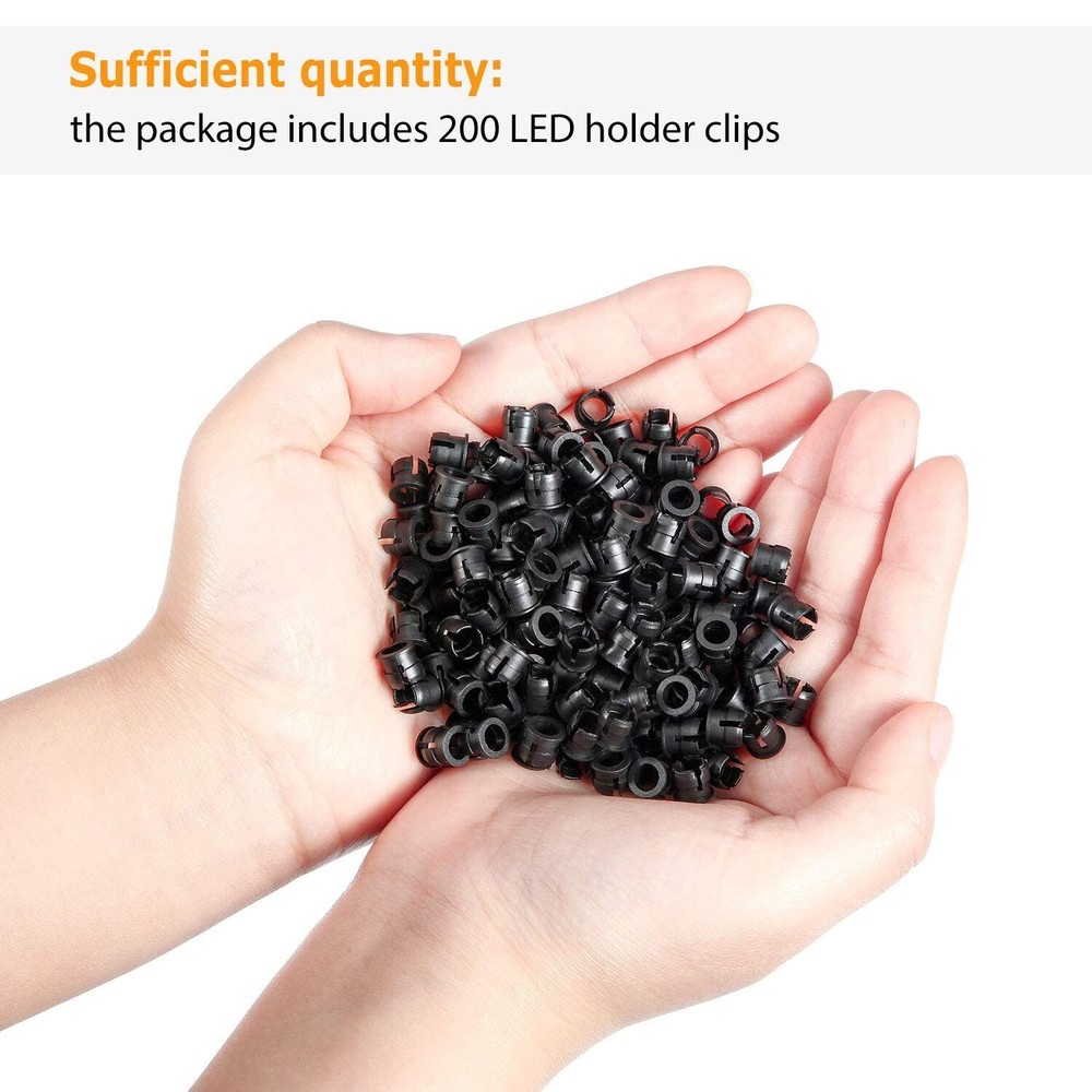 200 Pack Black Plastic LED Holder - Easy to Install, Suitable for PCBs & Elec...