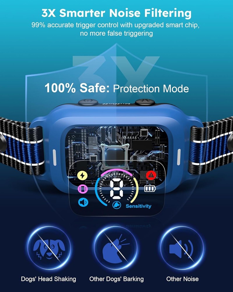 Dog Bark Collar - Automatic Anti Barking Collar with 8 Sensitivity, Rechargeable