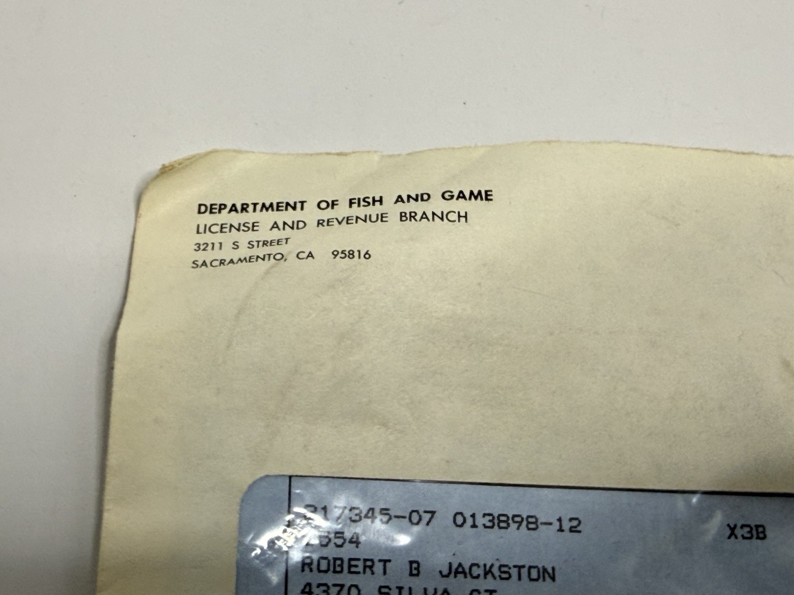 Vintage 1990 California Mule Deer Hunting Tag / Permit Unpunched Unit X3B