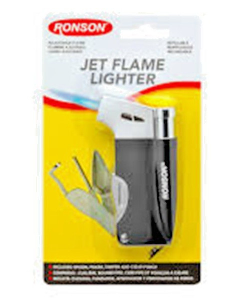 Ronson Jet Flame Cigar/Pipe Lighter Black & Chrome - RONSON PIPE BLACK