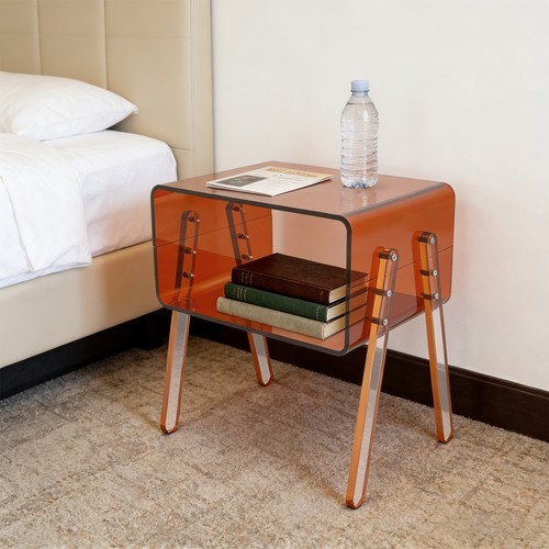 Acrylic Side Table Brown Double Shelf Open Storage End Table For Living Room