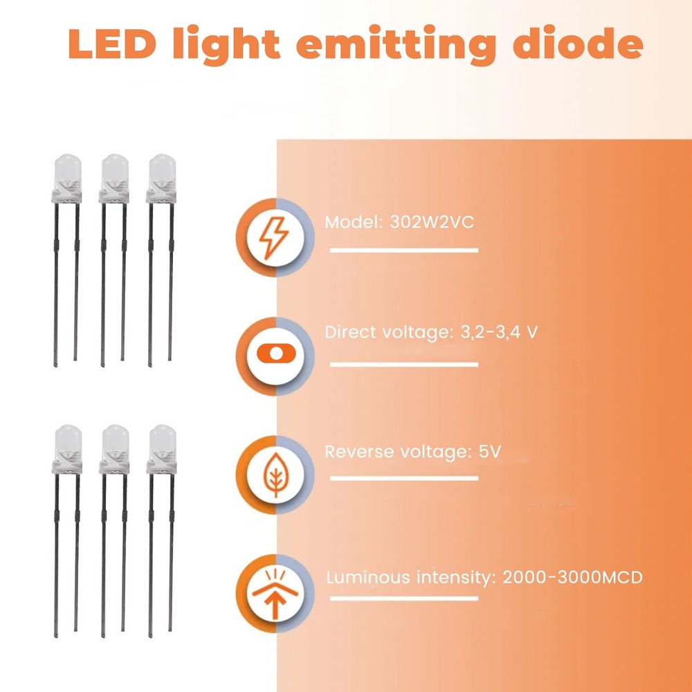 3mm White LED Light 100pcs Light Emitting Diode W3Y14077