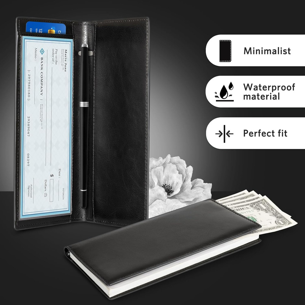 Cobak PU Leather Checkbook Cover - RFID Blocking, Classic Design, Slim & Durable