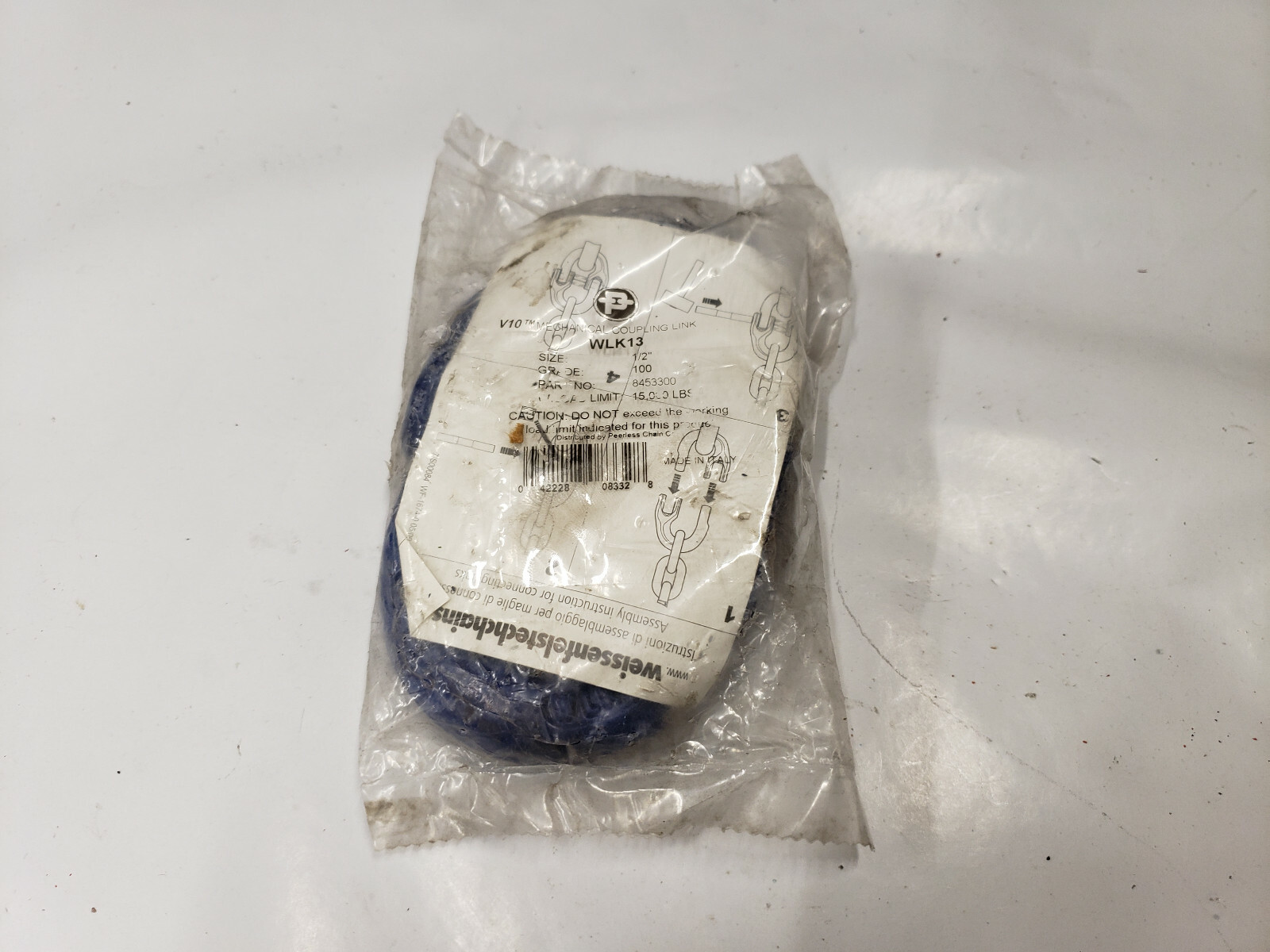 Peerless 8453300 Grade-100 1/2" V10 Mechanical Coupling Link 15K WLL. MADE ITALY