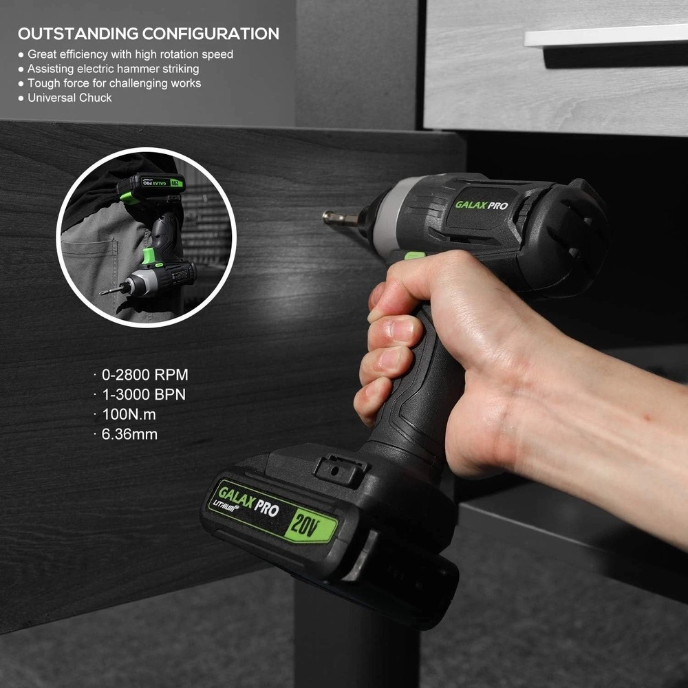 Compact 20V Lithium Ion Impact Driver with Charger & 6 Bits - Versatile Tool
