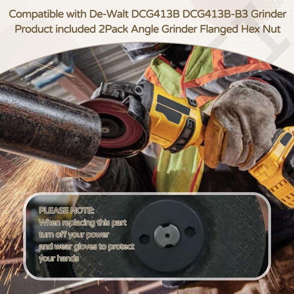De-Walt Grinder Flanged Hex Nut (2 Pcs) - DCG413B, DCG414B & More Models