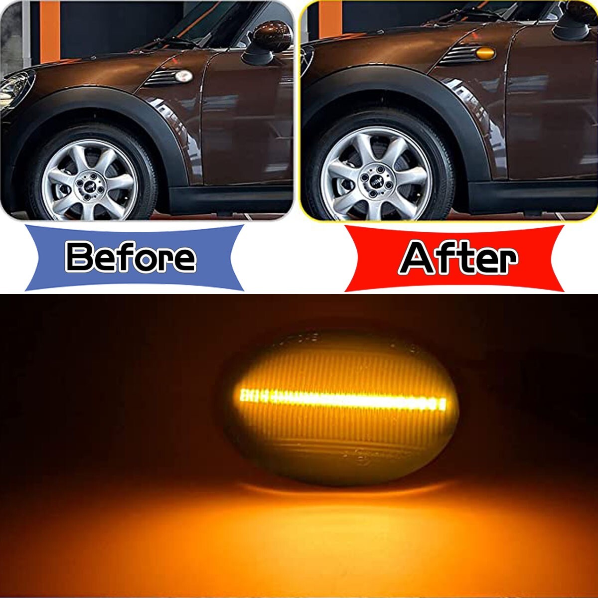 For Mini Cooper R55 R56 R57 R58 R59 LED Side Marker Light Flowing Turn Signal 2X