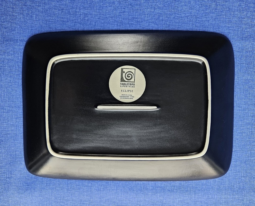Black Serving Platter 13.5″ Rectangular Stoneware Modern Minimalist Design