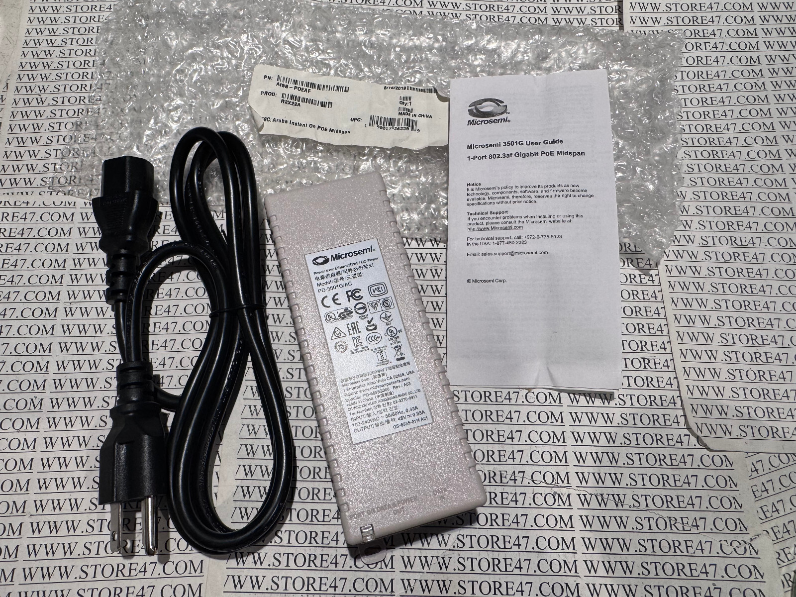 MICROSEMI PD-3501G/AC 48v .35a Gigabit POE Injector with power cord