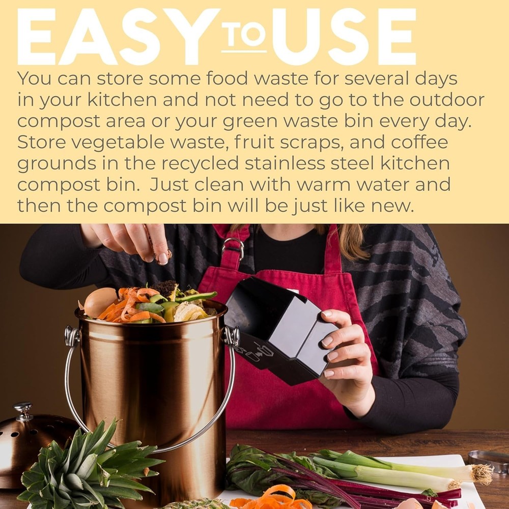 Countertop Compost Bin Kitchen | 1.3 Gallon | Odorless Composting Bin with Ca...