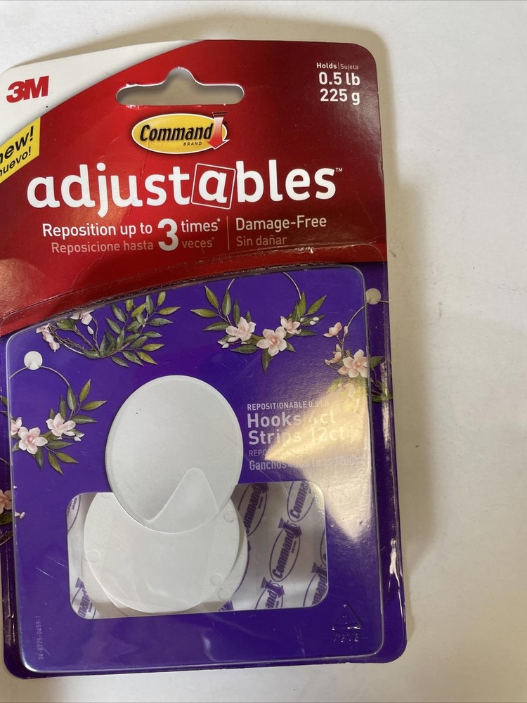 Command 1/2lb Adjustable Repositionable Quartz Decorative Hooks (4hooks/12strip)