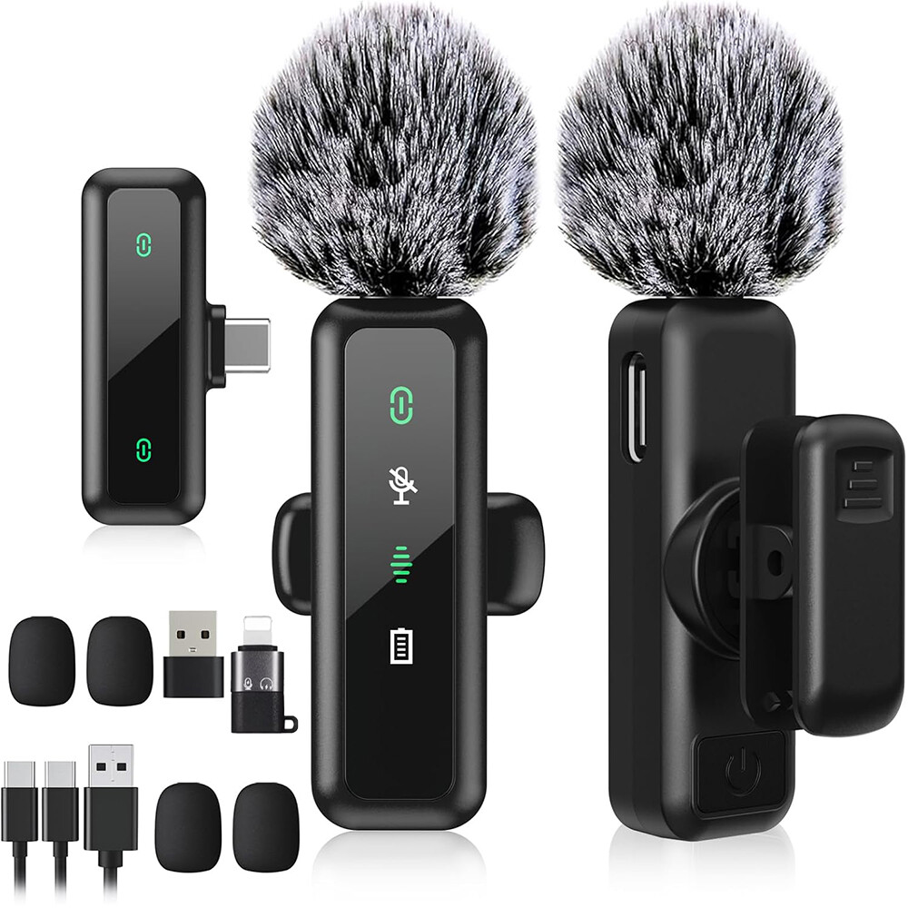 Wireless Microphone Mini Mic for iPhone/Android Phone, LED Display Lavalier Mic