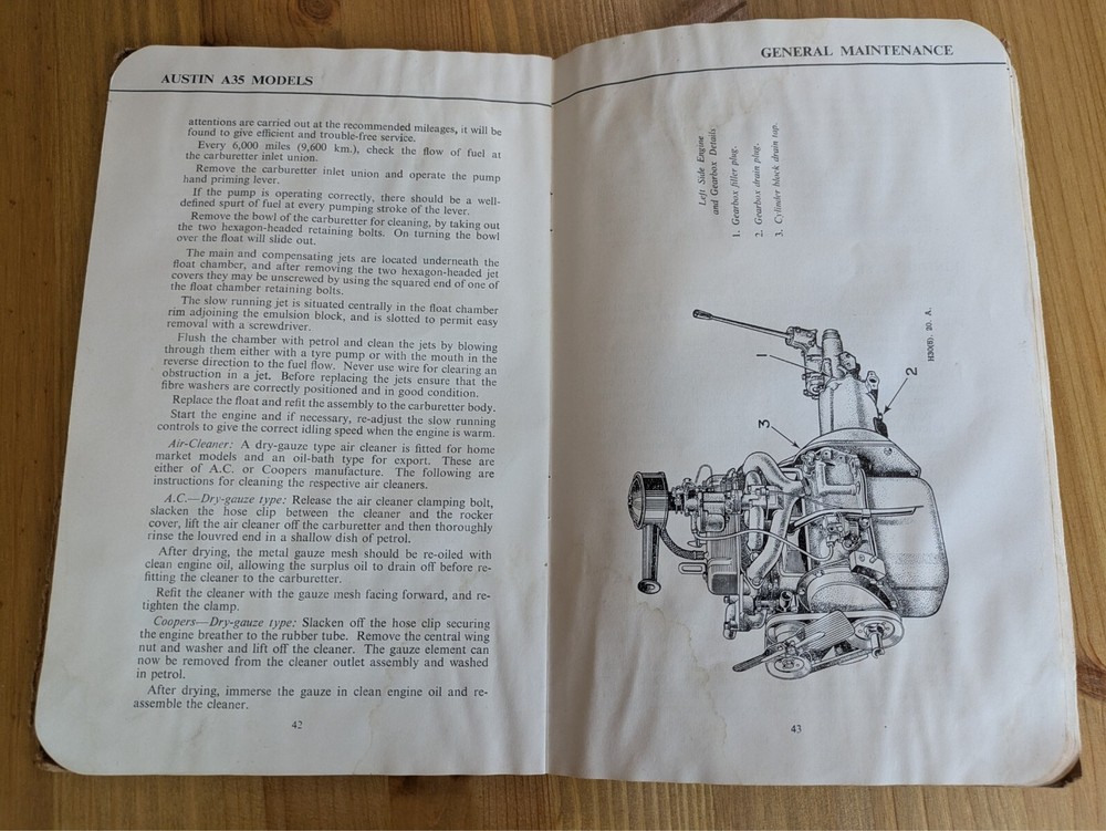 AUSTIN A35 RUNNING AND MAINTENTANCE INSTRUCTIONS