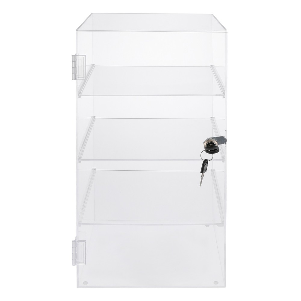 4 Tiers Clear Rectangular Display Case Desktop Lockable Acrylic Organizer w/Keys