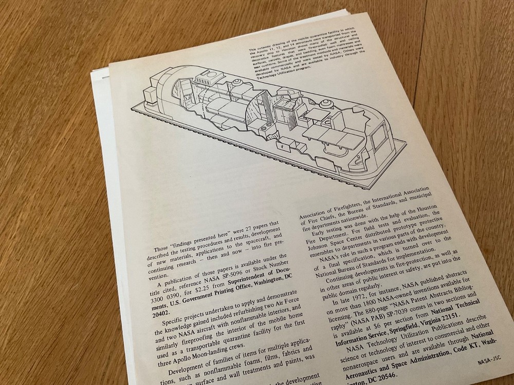 1970’S NASA SPACE CENTRE FACTS SHEET, ‘FIRE UNDER CONTROL’;