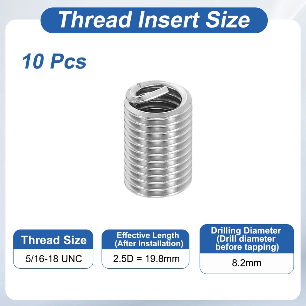10pcs Wire Thread Inserts 5/16-18 UNC 2.5D 19.8mm Helical Threaded Sleeve