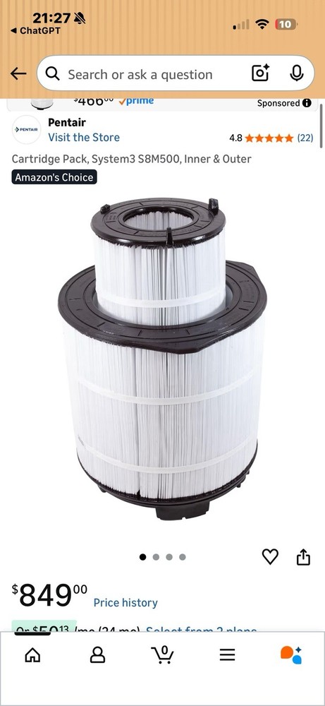 Pentair / Sta-Rite System 3 S8M500 Inner & Outer Cartridge Pack