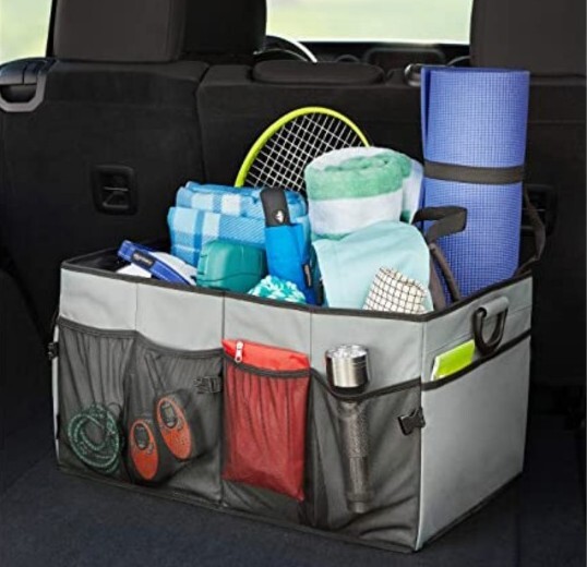 Foldable Boot/Trunk Organizer with Plastic Handles - Grey