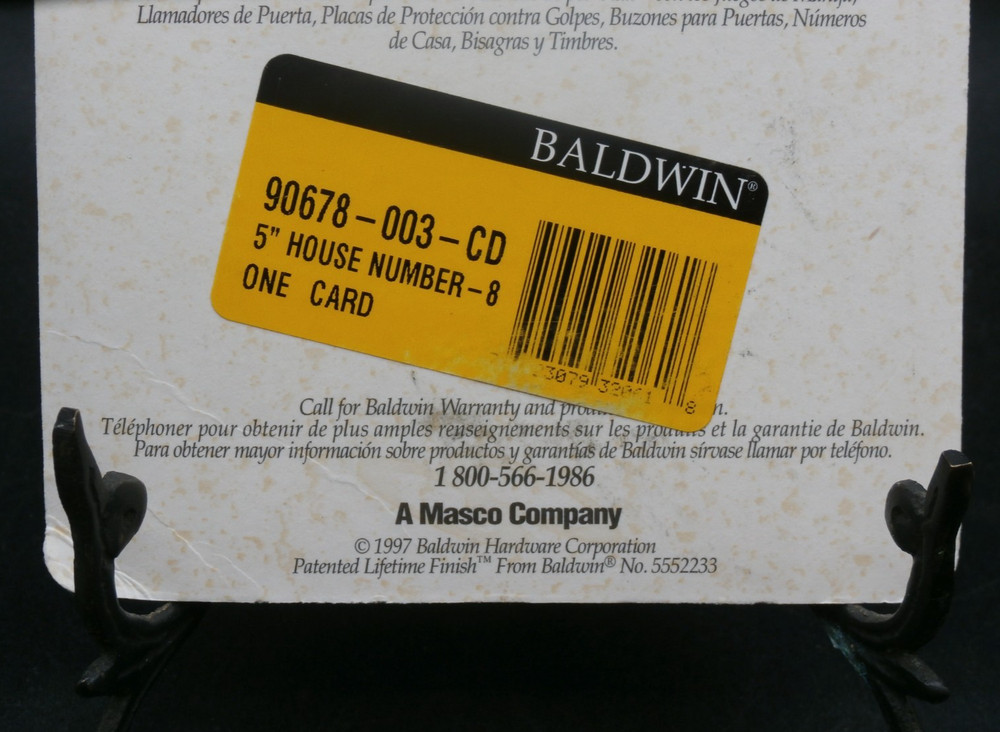 1997 NIP Baldwin Hardware Solid Brass 5" Residential House Number # 8 NICE!
