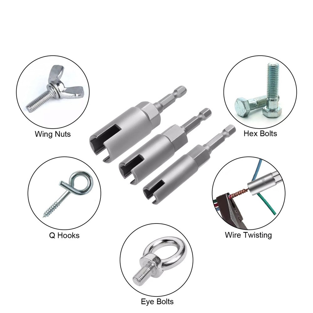 3* Power Wing Nut Driver Hook Drill Bit Socket Wrench Tool 1/4 Inch Hex Shank
