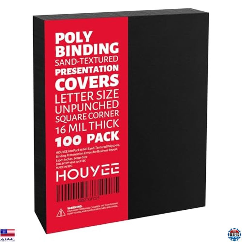HOUYEE 100 Pack 16 Mil Poly Binding Covers,Sand Texture Binding Presentation