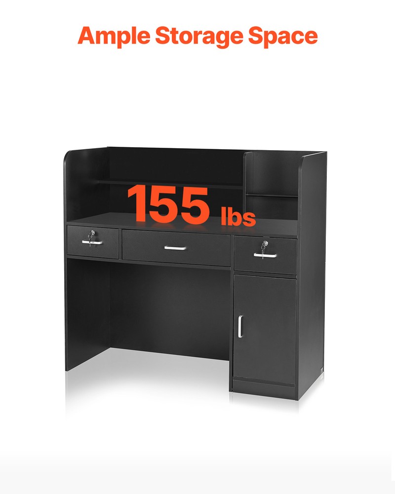 Reception Desk Rectangular Front Counter Table 47.24 in Black Office Table