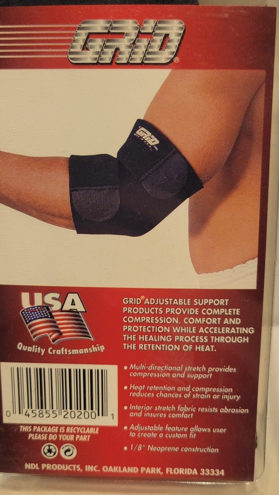GRID Elbow Support Black One Size NOS Compression 2 strap 2x stitched 1988