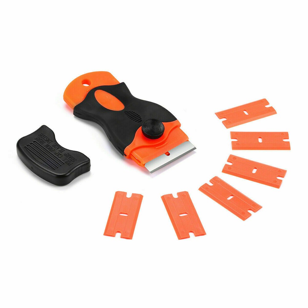 100 Pcs Plastic Razor Blades + 2 Razor Scraper Double Edged Sticker Removal Tool