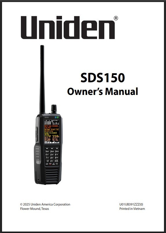 Uniden SDS150 Instructions Operating Manual: 80 Pages, User Guide Coil Bound