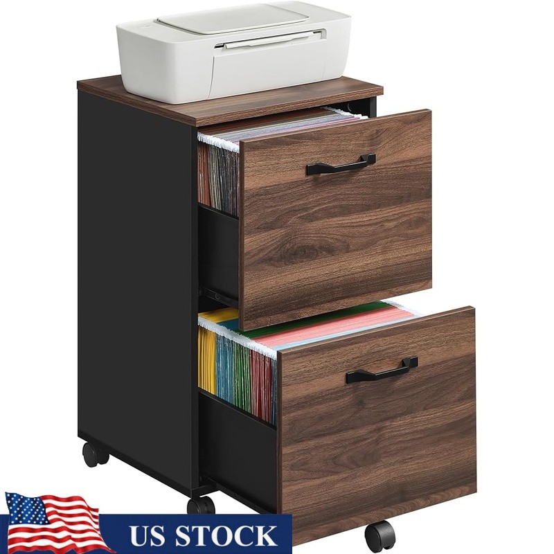 Stylish Rolling File Cabinet W/ 2 Drawers Lockable Casters Space Saving Storage