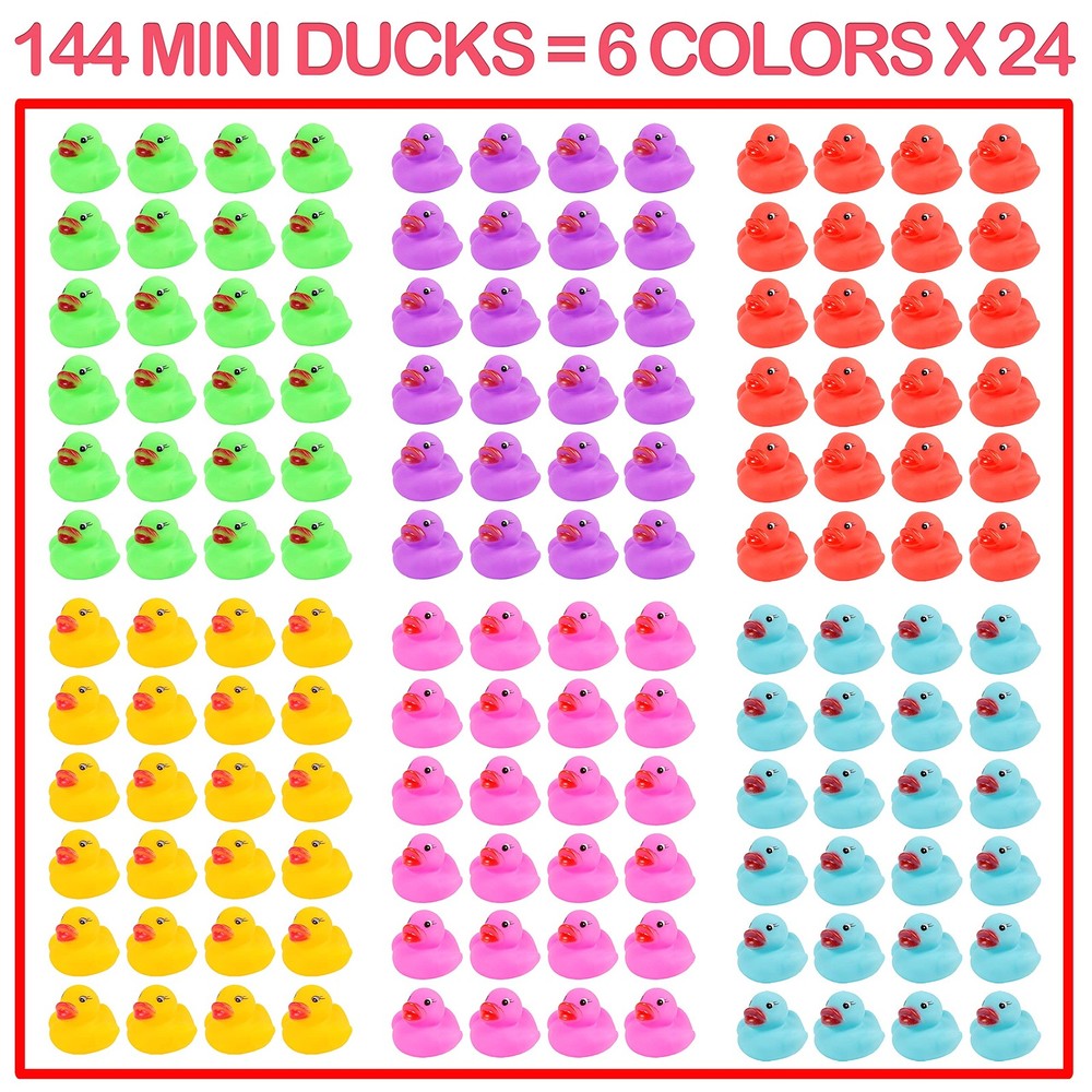 144-Pack Mini Rubber Ducks Set, Colorful Small, Multicolor