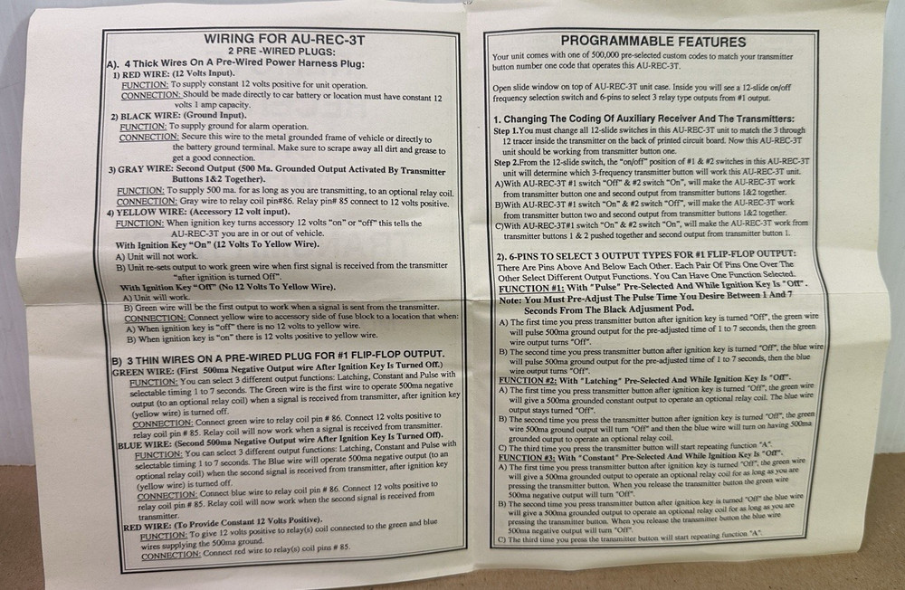 Excalibur Wireless Remote Transmitter Receiver Module Door Lock Trunk Pop