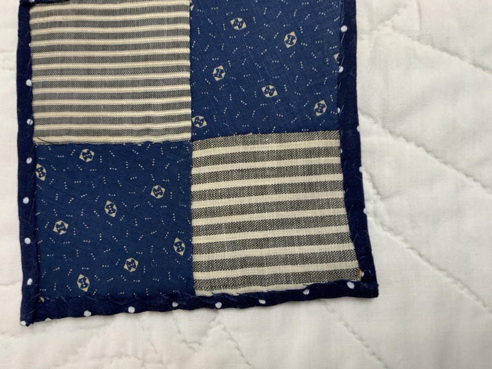 Vintage Patchwork Quilt Table Topper, Early Calicos, Four Patch, Blue, Multi