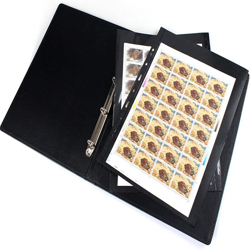 (1 Strip) 10 Sheet of Stamp Stock Pages w 9 Binder Holes - Black & Double Sided