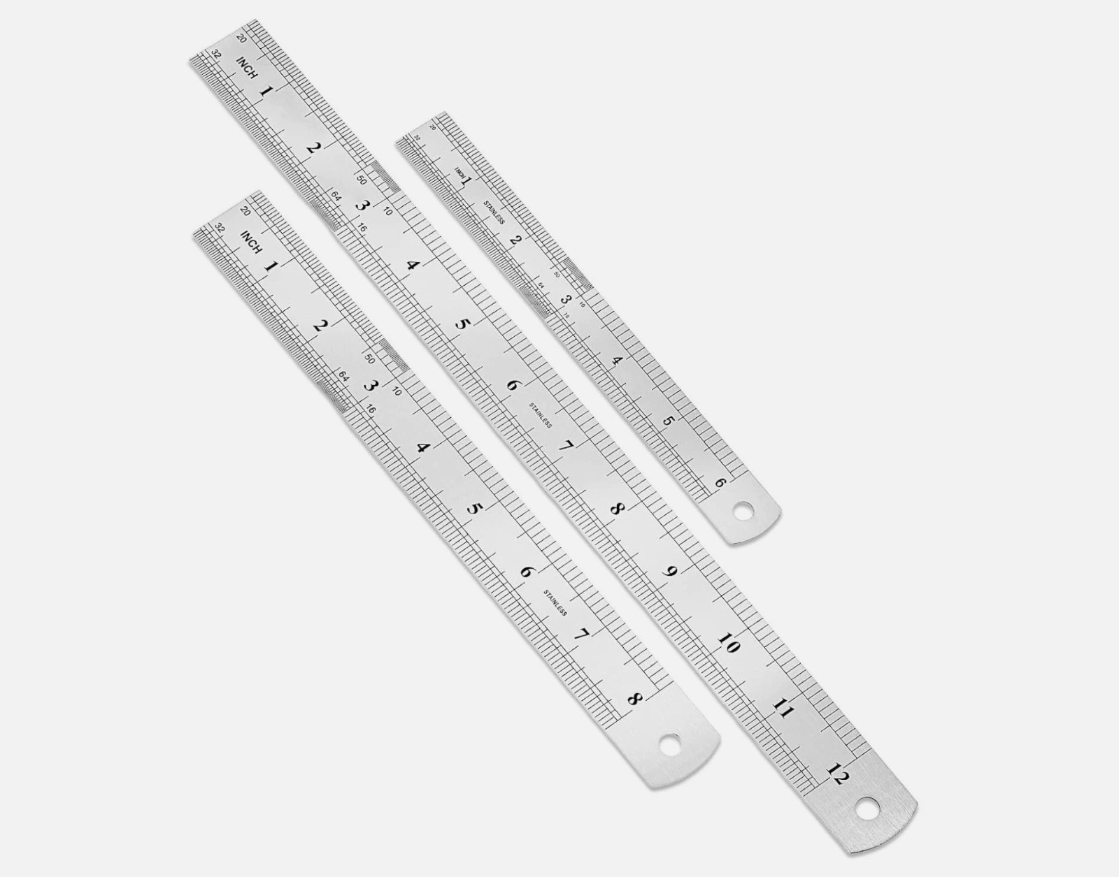 3Pcs Stainless Steel Ruler Set 6 8 12 Inch Metal Ruler with Inch and Metric New